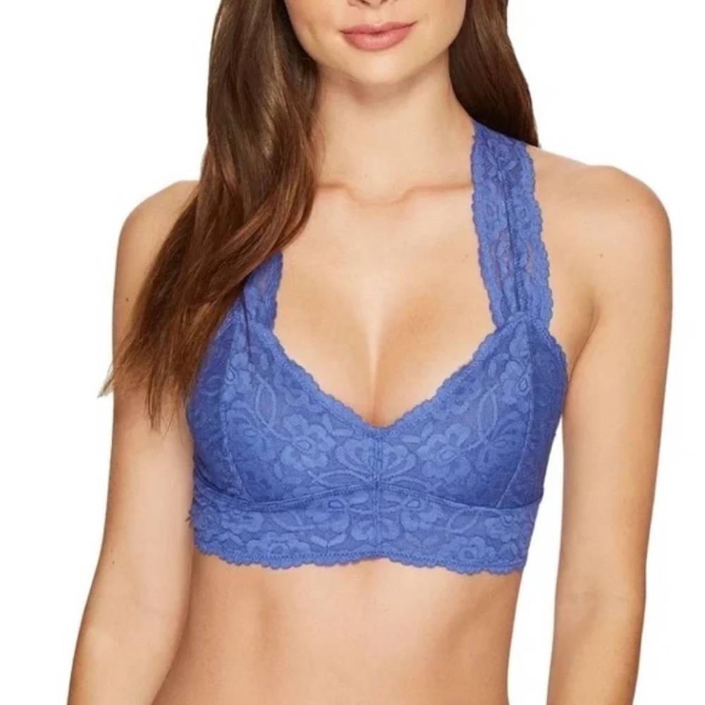 Free People Intimately Lace Galloon Racerback Bralette in Blue SIZE SMALL